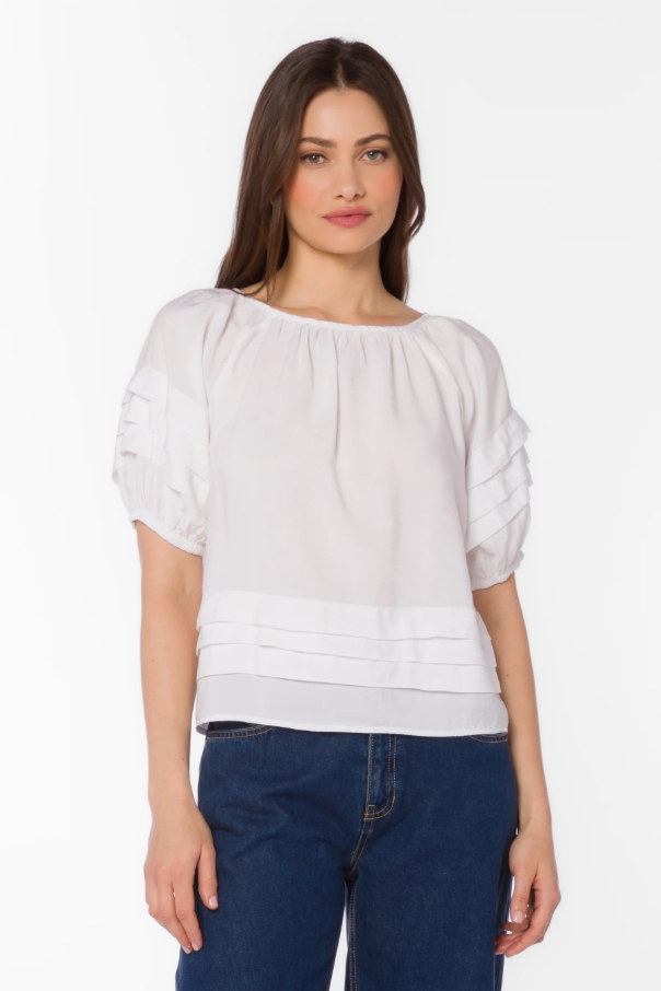 Tashia Top, Optic White - 13 Hub Lane   |  Puff Sleeve Tops