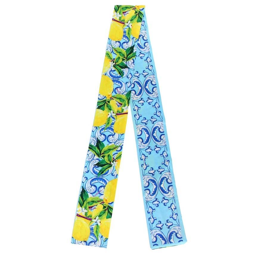 Lemon and Scroll Print Twilly Skinny Scarf