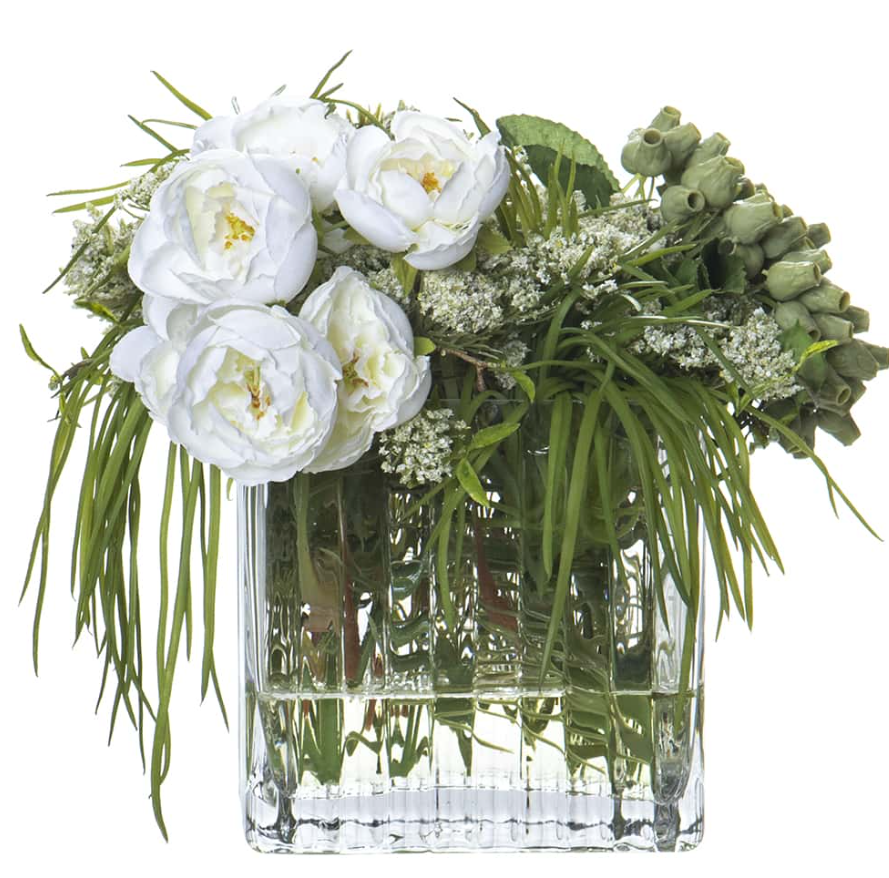 Queen Anne’s Ranunculus, Berry & Grass w/ Glass Vase - 13 Hub Lane   |  Floral Arrangements