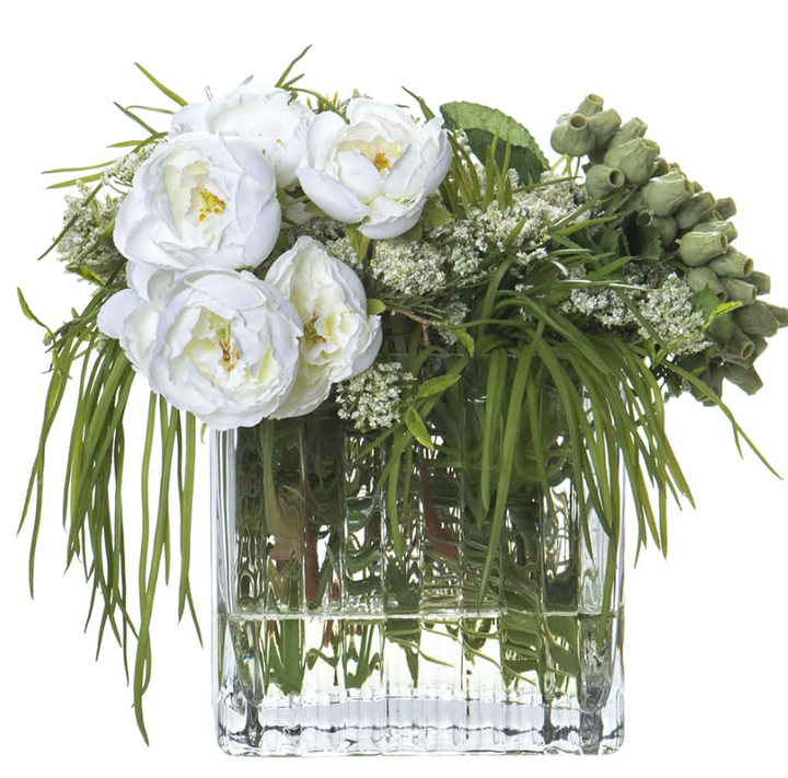 Queen Anne’s Ranunculus, Berry & Grass w/ Glass Vase - 13 Hub Lane   |  Floral Arrangements