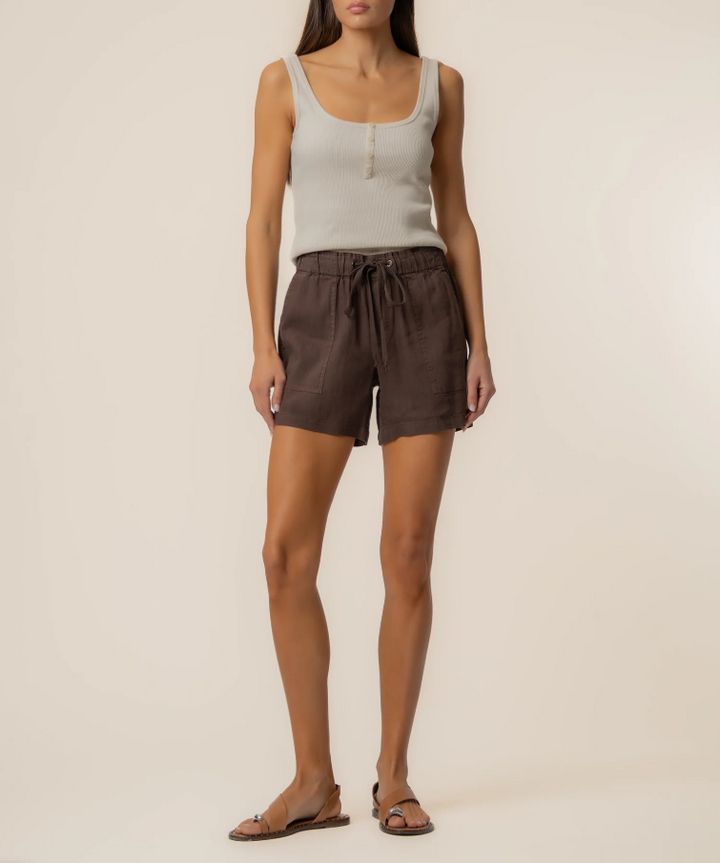 Kut From the Kloth Katana Linen Drawstring Shorts, Chocolate