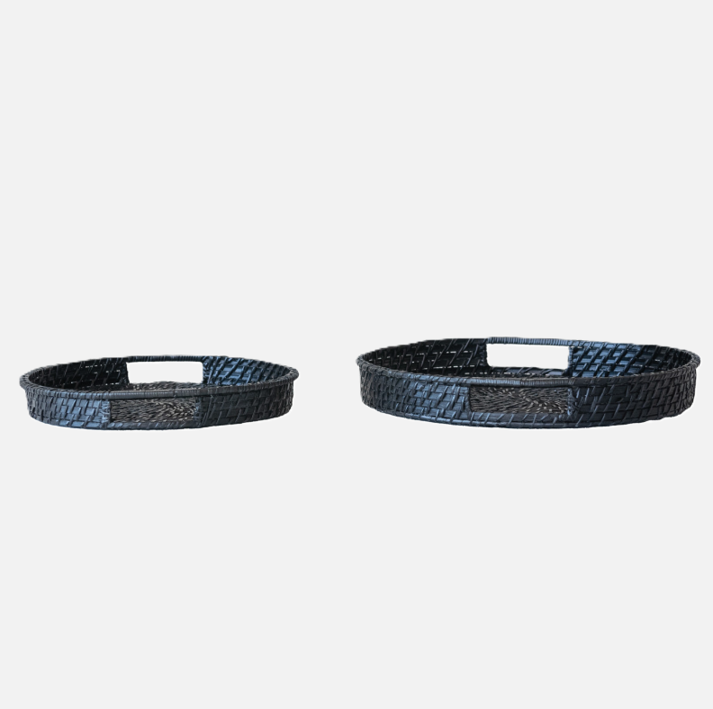 Hand-Woven Bamboo Tray, Black