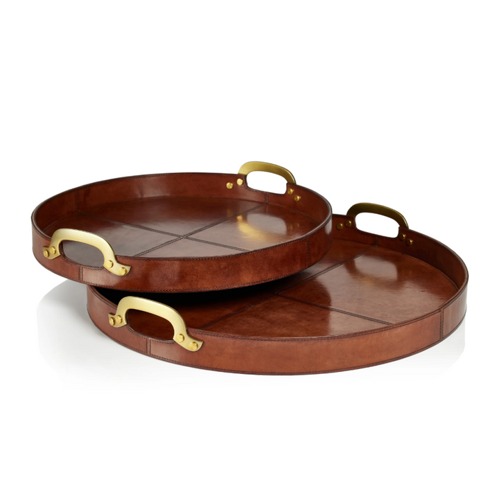 Aspen Leather & Brass Round Tray - 13 Hub Lane   |  Leather Trays