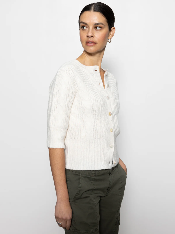 Fuzzy Cable Cardi, Light Oat