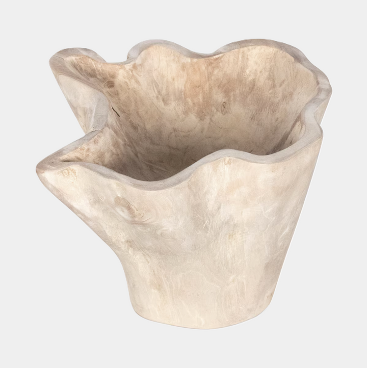 Organic Teak Wood Carved Bowl, Natural - 13 Hub Lane   |  Wooden Bowls