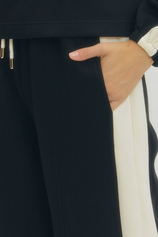 Contrast Knit Pants, Black