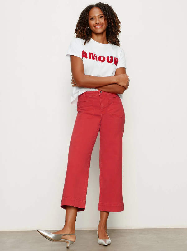 Embellished Tee, White w/ Cherry Lacquer - 13 Hub Lane   |  Crewneck Tees