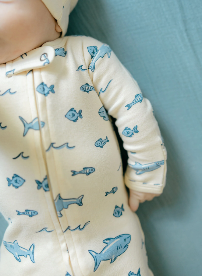 Organic 2-Way Zipper Footie, Sharks