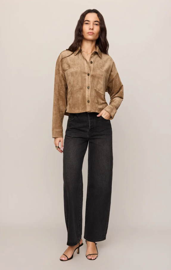 All Day Cropped Suede Jacket, Light Sand
