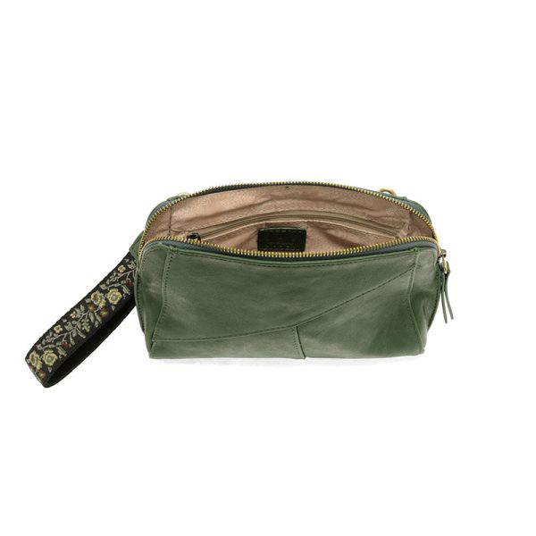 Gigi Crossbody with Woven Wristlet Strap Dark Pine Green