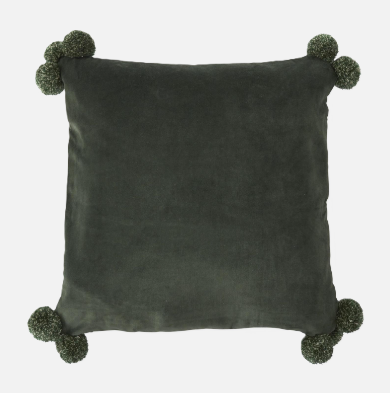 Velvet Cluster Pom Pom Pillow, Green