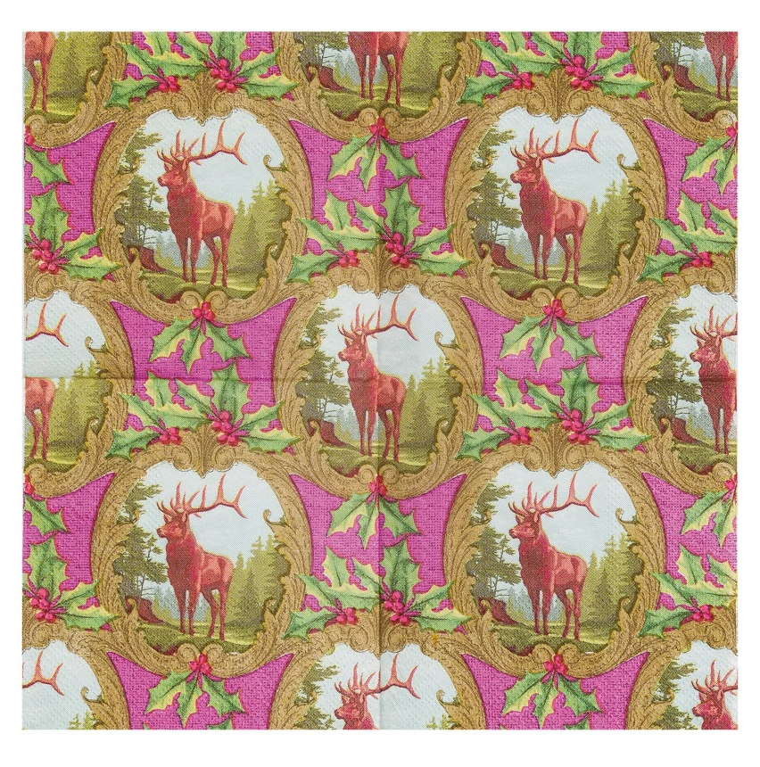 'Deer & Holly' Cocktail Napkins