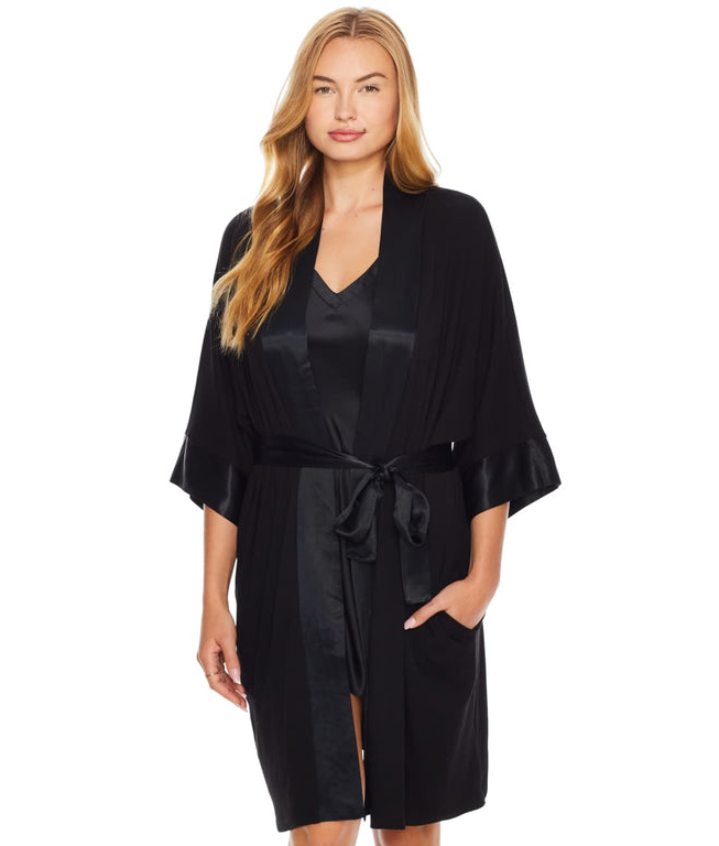 PJ Harlow Shala Knit Kimono Robe, Black