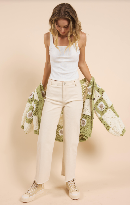 Myriam Daisy Crochet Cardigan, Ivory Green