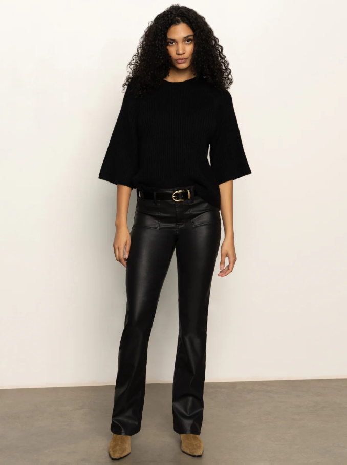 Ribbed Sweater Tee, Black - 13 Hub Lane   |  Crewneck Sweaters