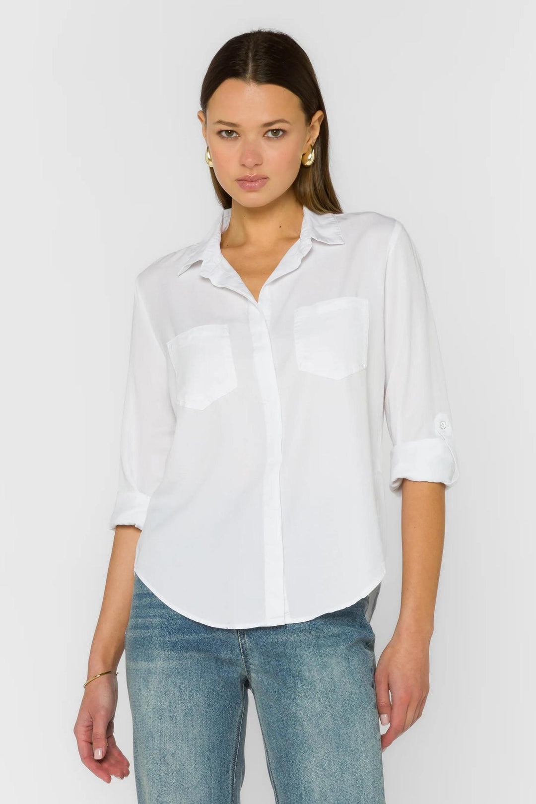 Riley Rolled Sleeve Shirt, Optic White