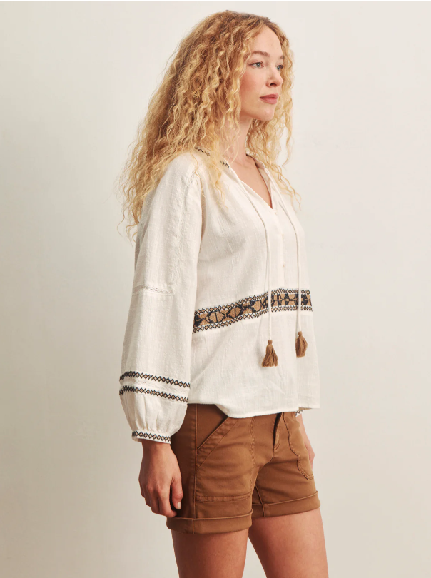Retreat Embroidered Blouse, Chalk
