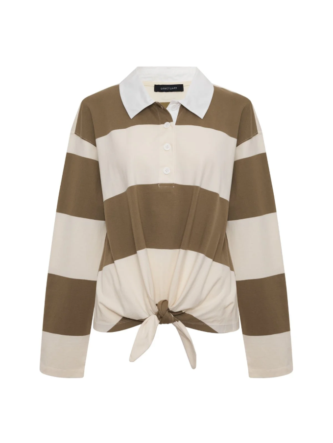 Rugby Striped Tie Front Tee, Covert Green & Collagen - 13 Hub Lane   |  Front Tie Shirts