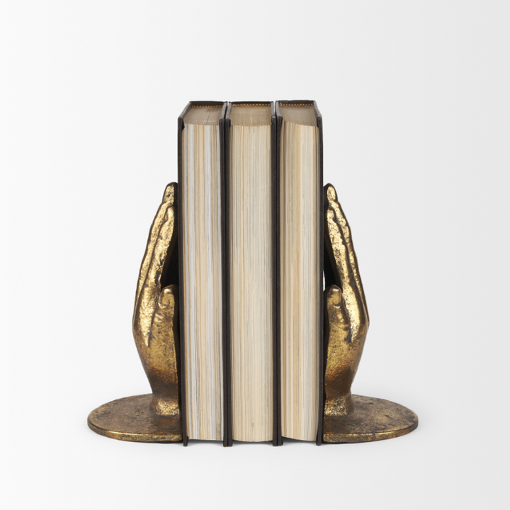 Praying Hands Cast Iron Bookends, Gold