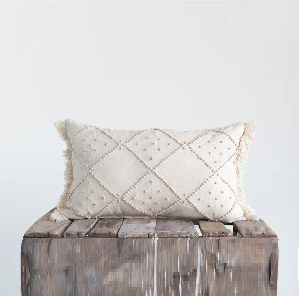 Lumbar w/ French Knots & Fringe - 13 Hub Lane   |  Decorative Lumbars