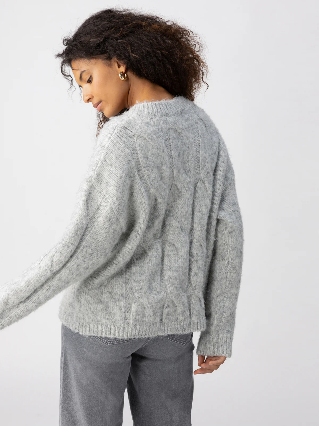 Cable Crew Sweater Heather Grey