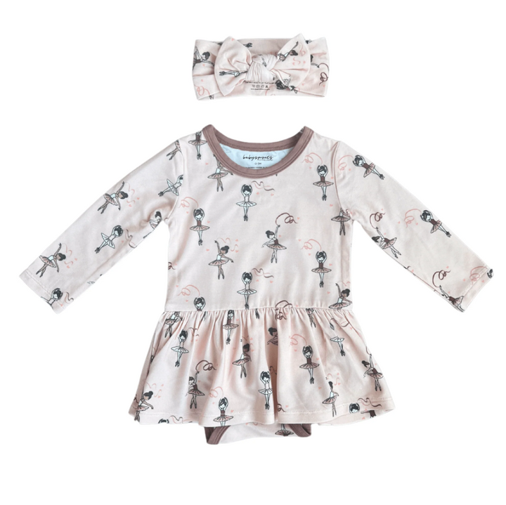 Ruffle Bodysuit Dress & Headband Set, Ribbon Ballerina