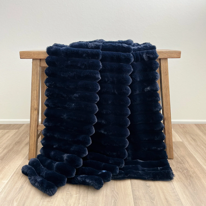 Puffy Faux Fur Throw, Indigo