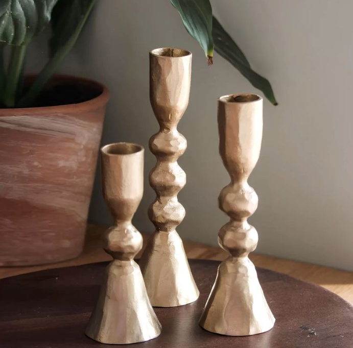 Hand-Forged Cast Iron Taper Holders, Antique Brass - 13 Hub Lane   |  