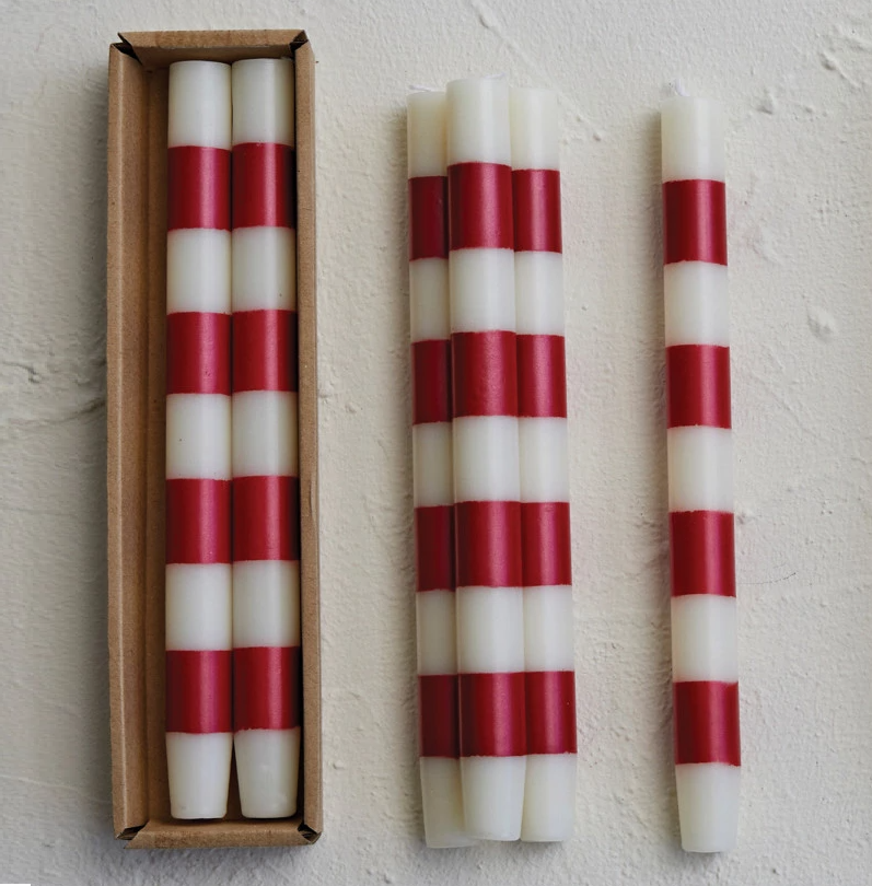 10"H Unscented Taper Candles w/ Stripes in Box