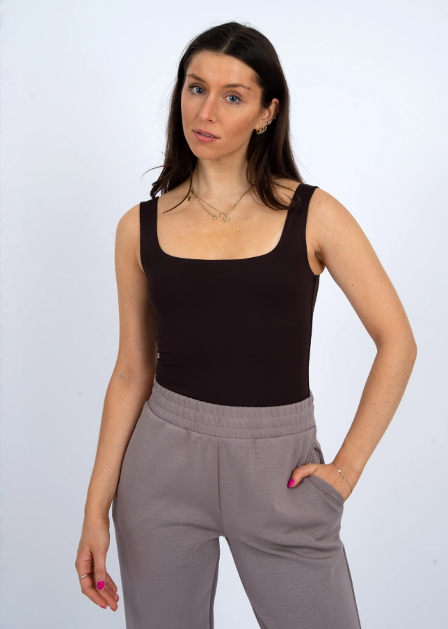 Second Skin by RD Style Tia Sleeveless Scoop-Neck Bodysuit, Dark Walnut