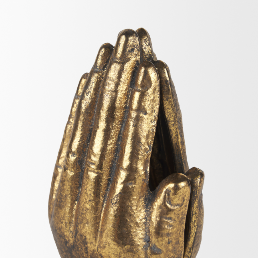 Praying Hands Cast Iron Bookends, Gold