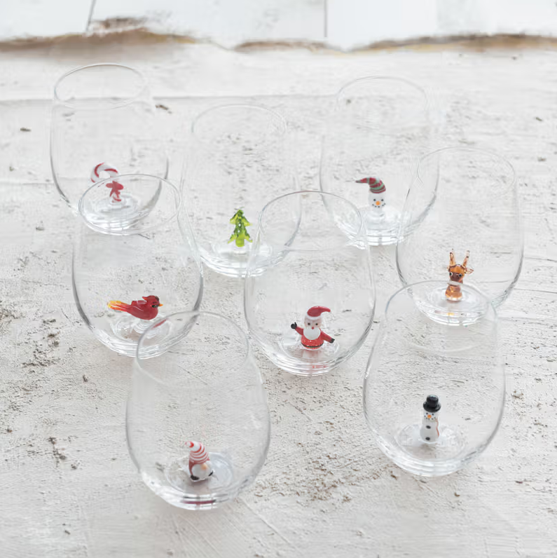 12oz. Holiday Figure Stemless Wine Glass - 13 Hub Lane   |  