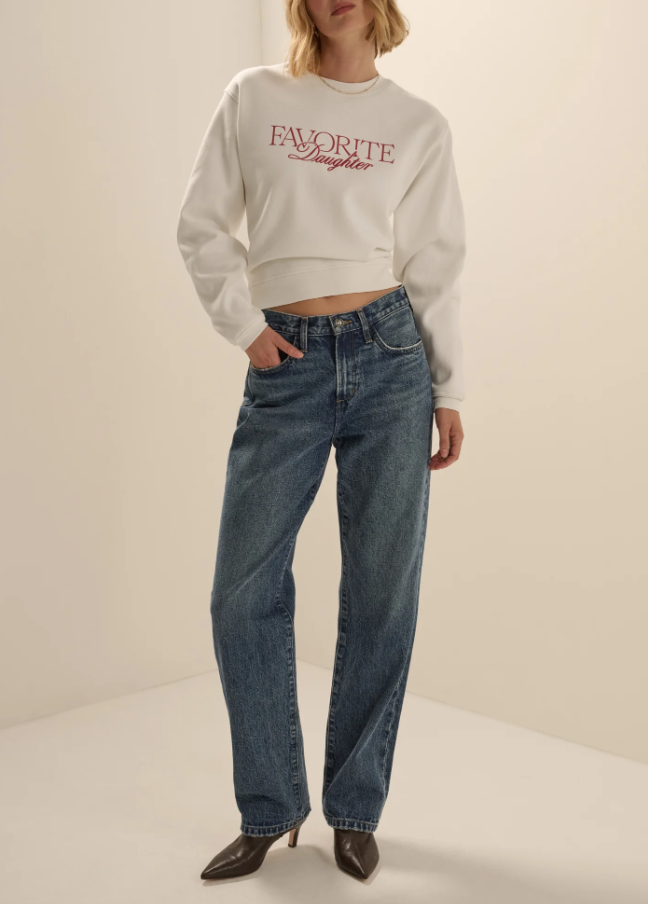 Favorite Daughter Embroidery Ritzy Classic Sweatshirt, Sugar & True Red