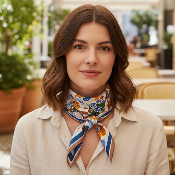 Geo Floral Printed Satin Bandana Scarf