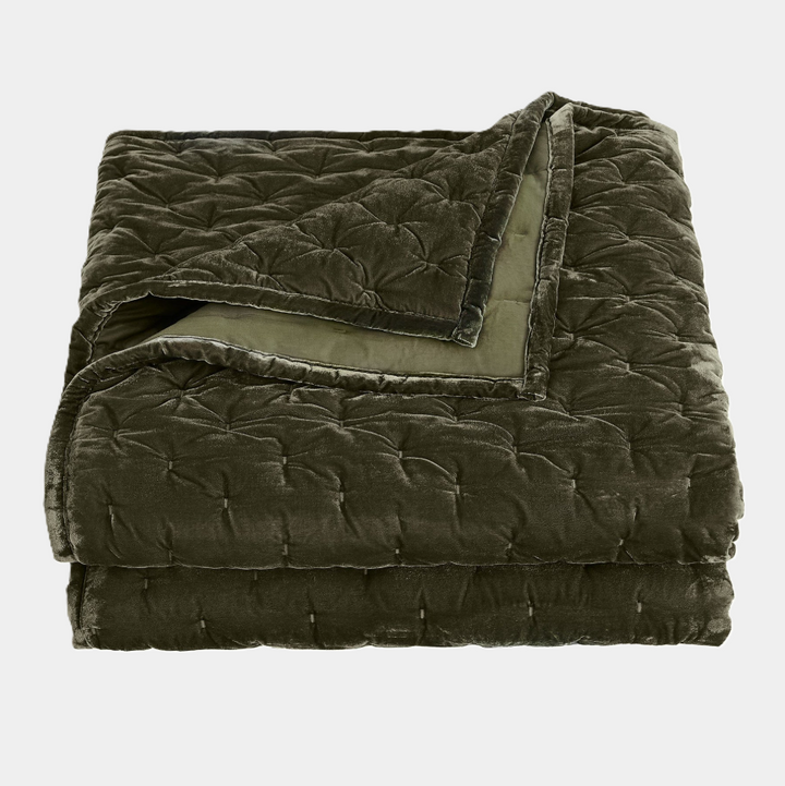 Stella Faux Silk Velvet Pintuck 3PC Quilt Set, Fern Green - 13 Hub Lane   |  Matching Bedding