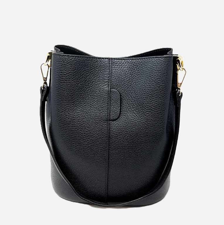 Italian Large Leather Bucket Bag, Black - 13 Hub Lane   |  Bucket Bags