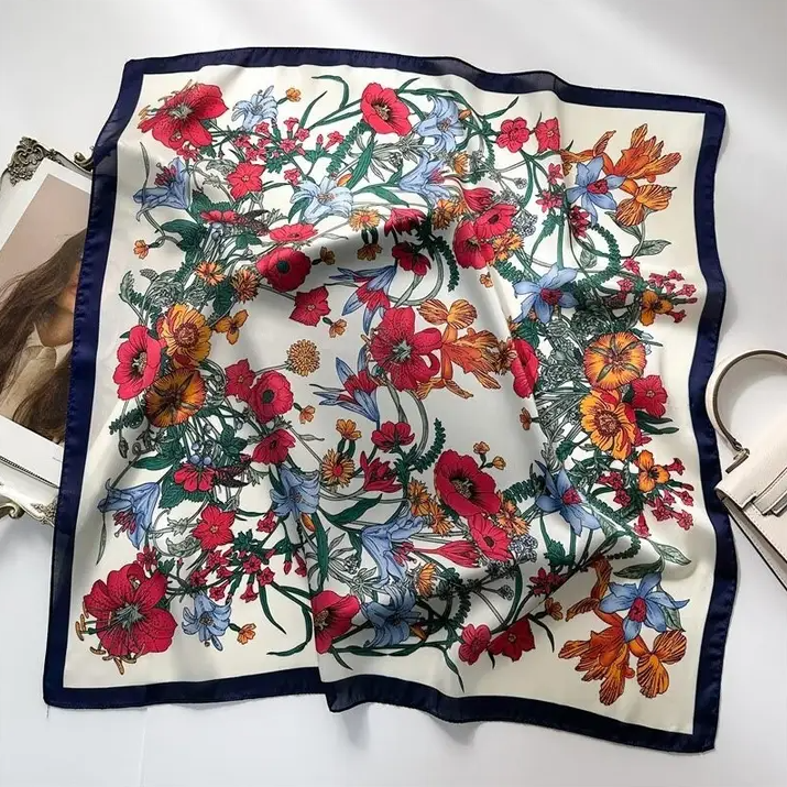 Large Floral Print Bandana Scarf, Off-White - 13 Hub Lane   |  Bandanas