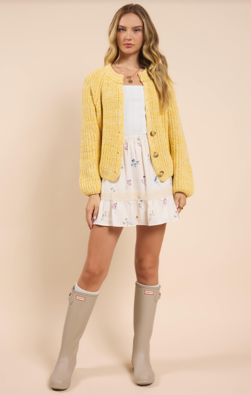 Sunroof Half Buttoned Cardigan, Lemon