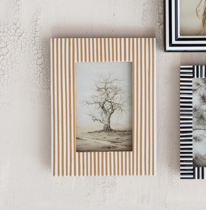 Resin Striped Photo Frame, White & Caramel - 13 Hub Lane   |  