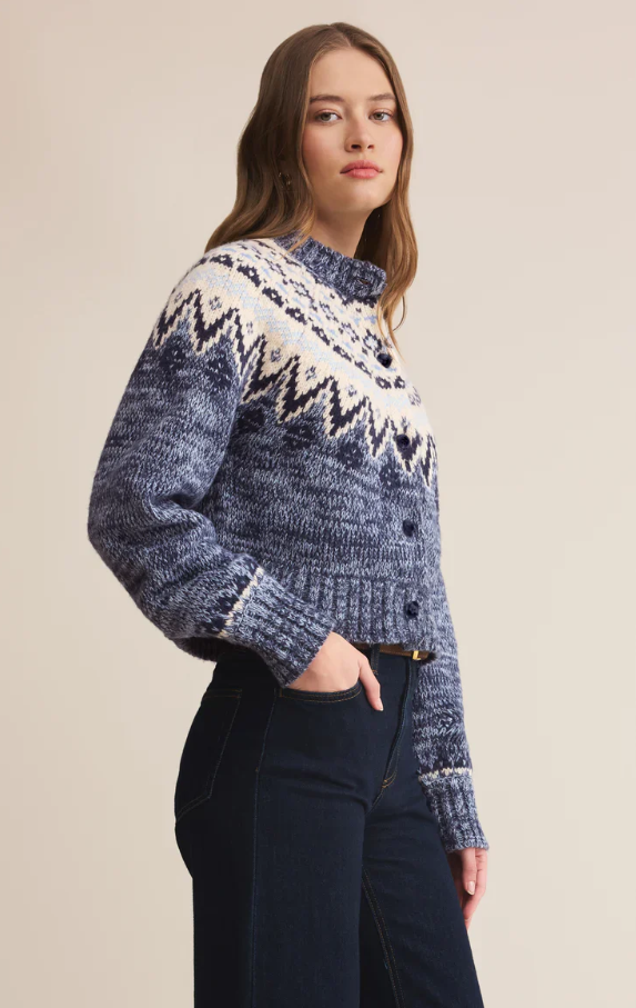 North Sea Fairisle Cardigan, Blue Velvet Heather - 13 Hub Lane   |  Cardigans