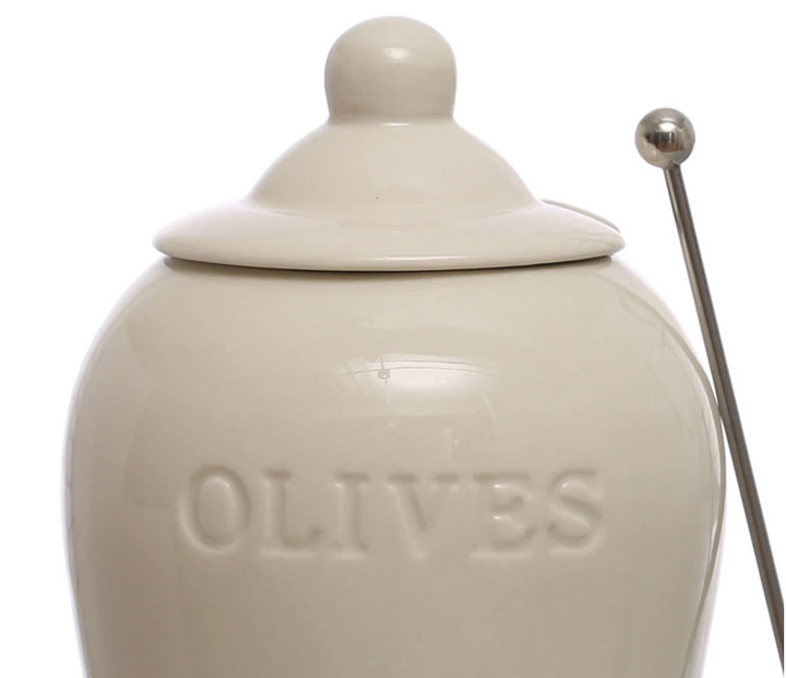 Debossed Stoneware Olive Jar w/ Spoon - 13 Hub Lane   |  