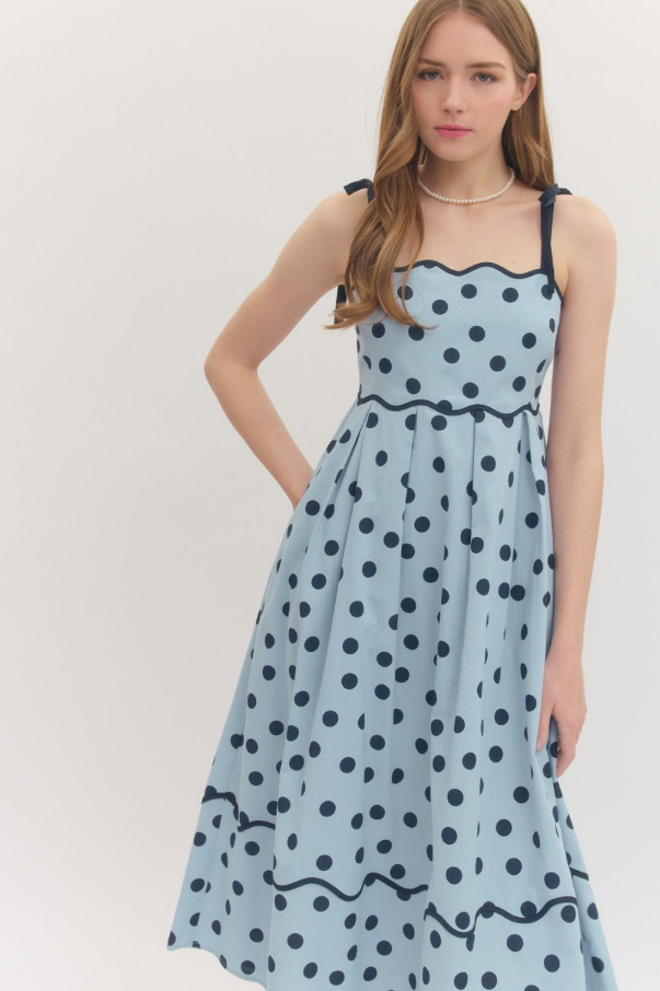 Polka Dot Midi Dress, Blue