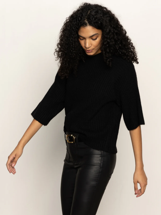 Ribbed Sweater Tee, Black - 13 Hub Lane   |  Crewneck Sweaters