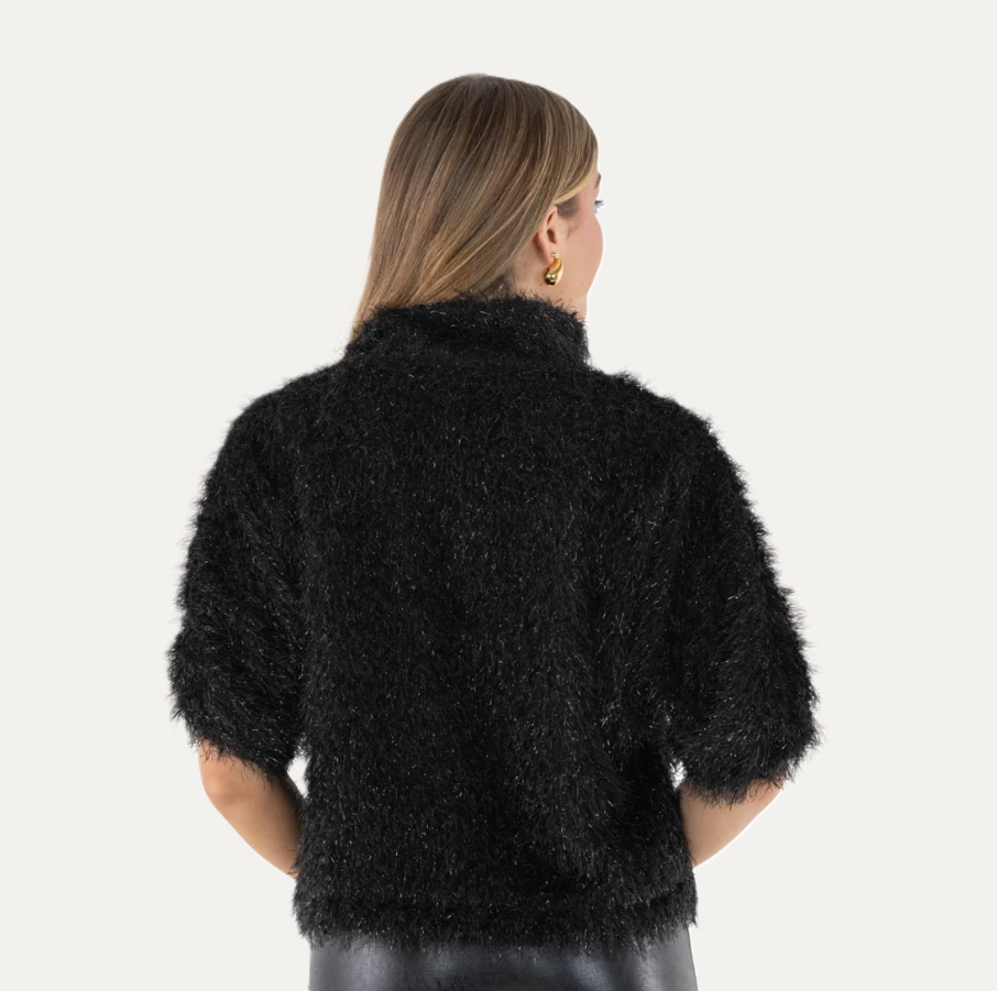 Estelle Top - Black Tie Feather Fringe