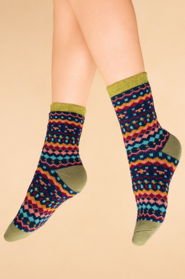 Ladies Cozy Socks Multi Stripe Ink