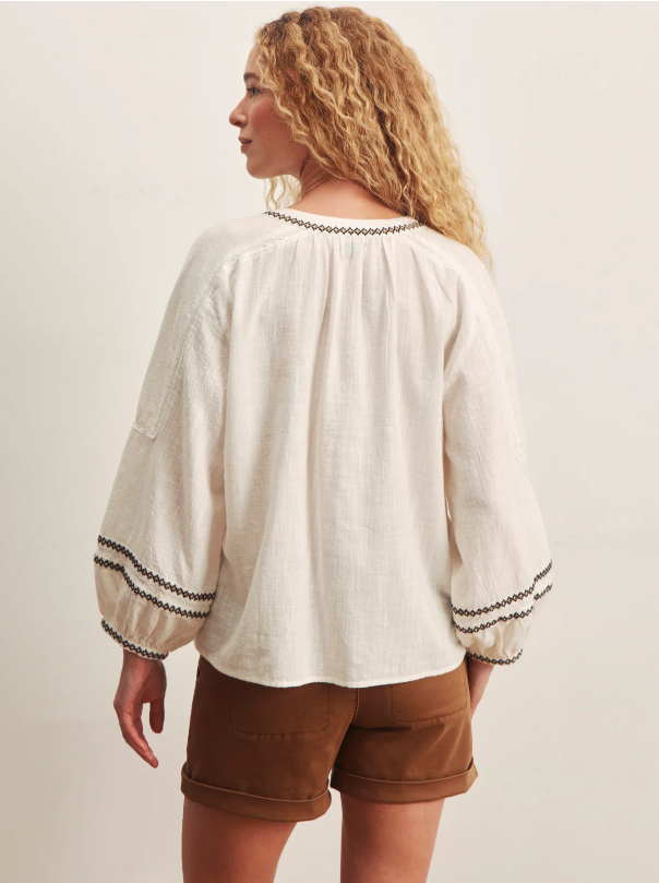 Retreat Embroidered Blouse, Chalk
