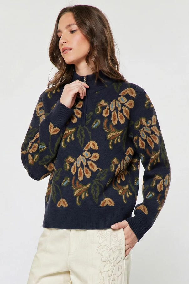 Jacquard Half-Zip, Dark Denim