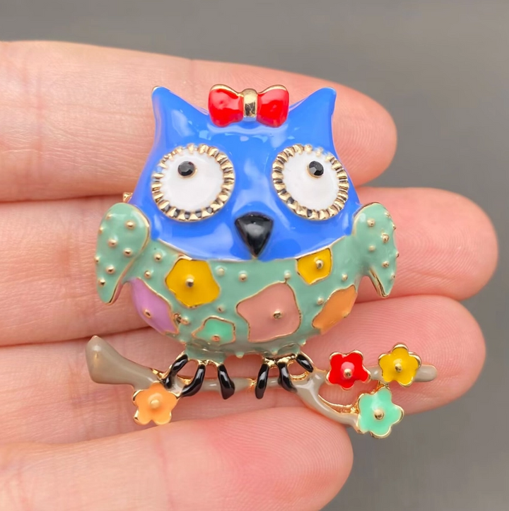 Colored Enamel Owl Brooch