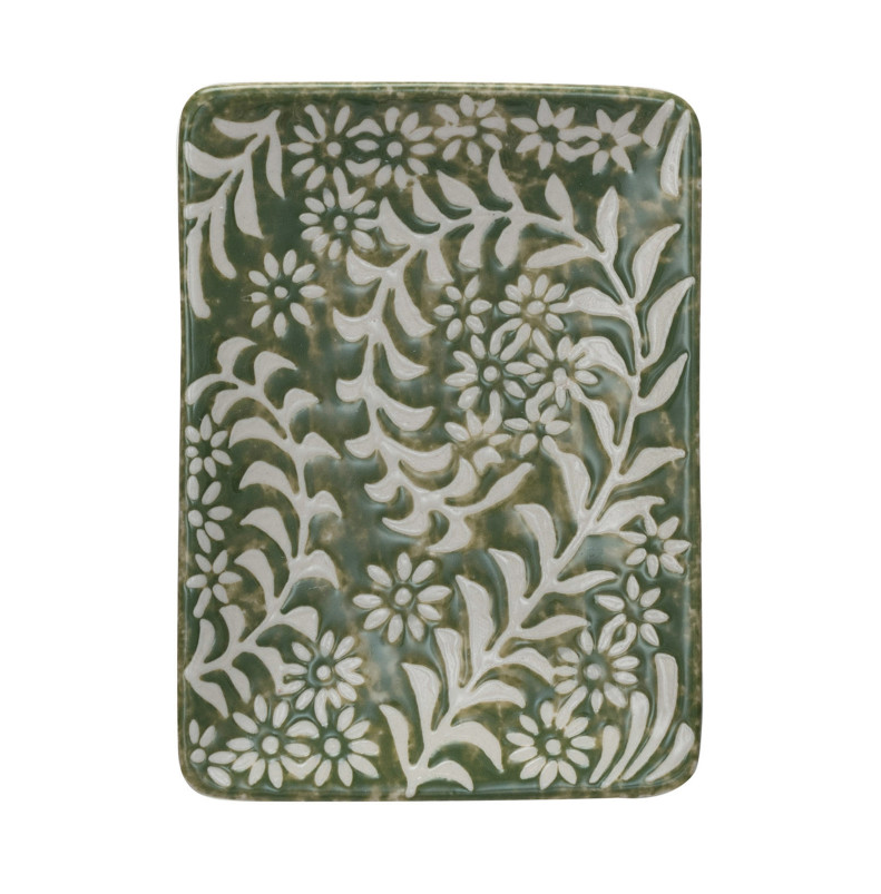 Stoneware Dish w/ Wax Relief Botanicals