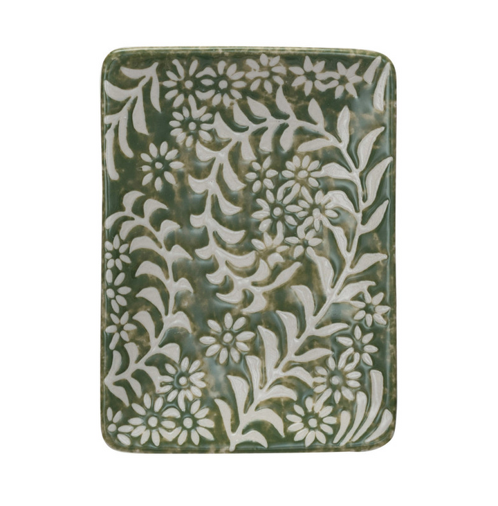 Stoneware Dish w/ Wax Relief Botanicals